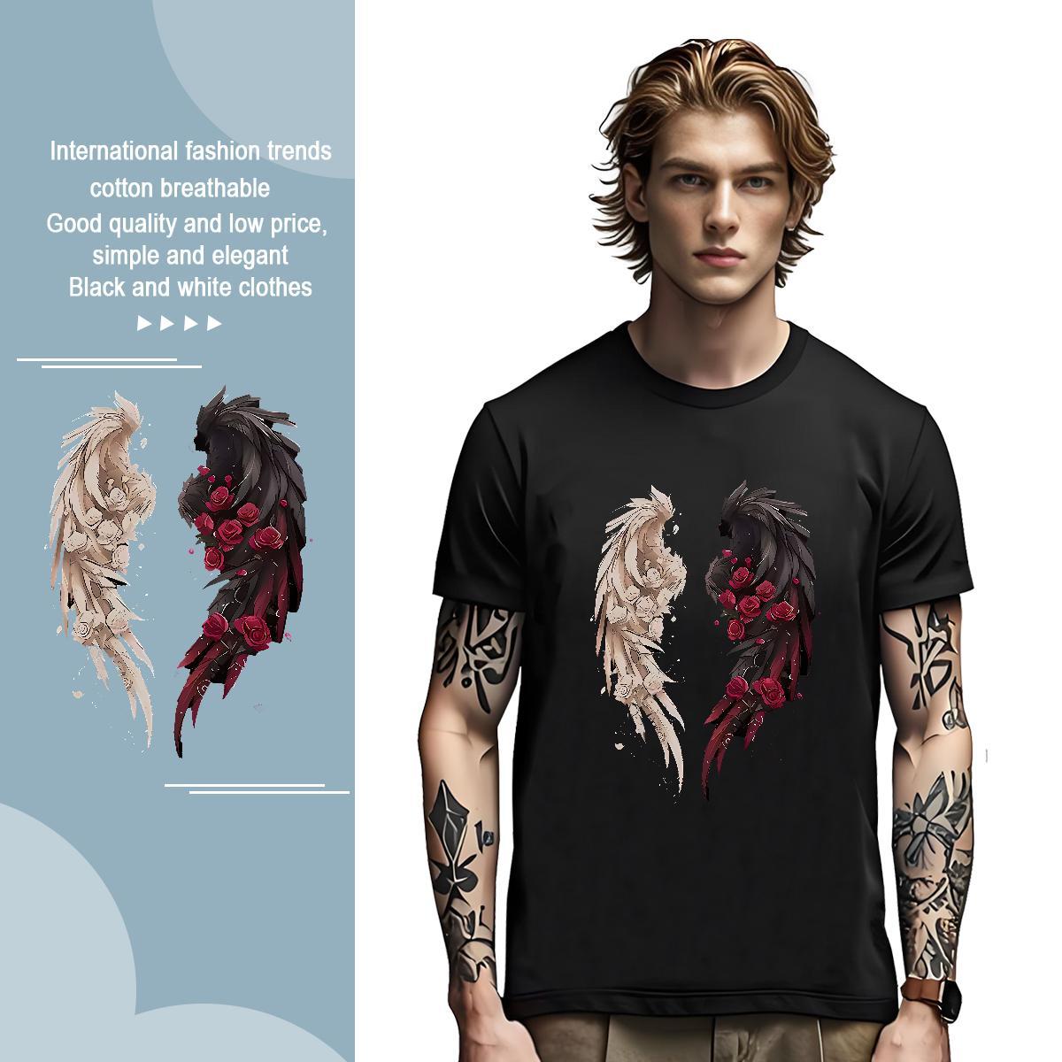 2024 DIY wing Tshirt for Man Woman 230g Pure Cotton T-Shirts for Men Floral Print Hip Hop Short Sleeve Soft Classic Top Tees
