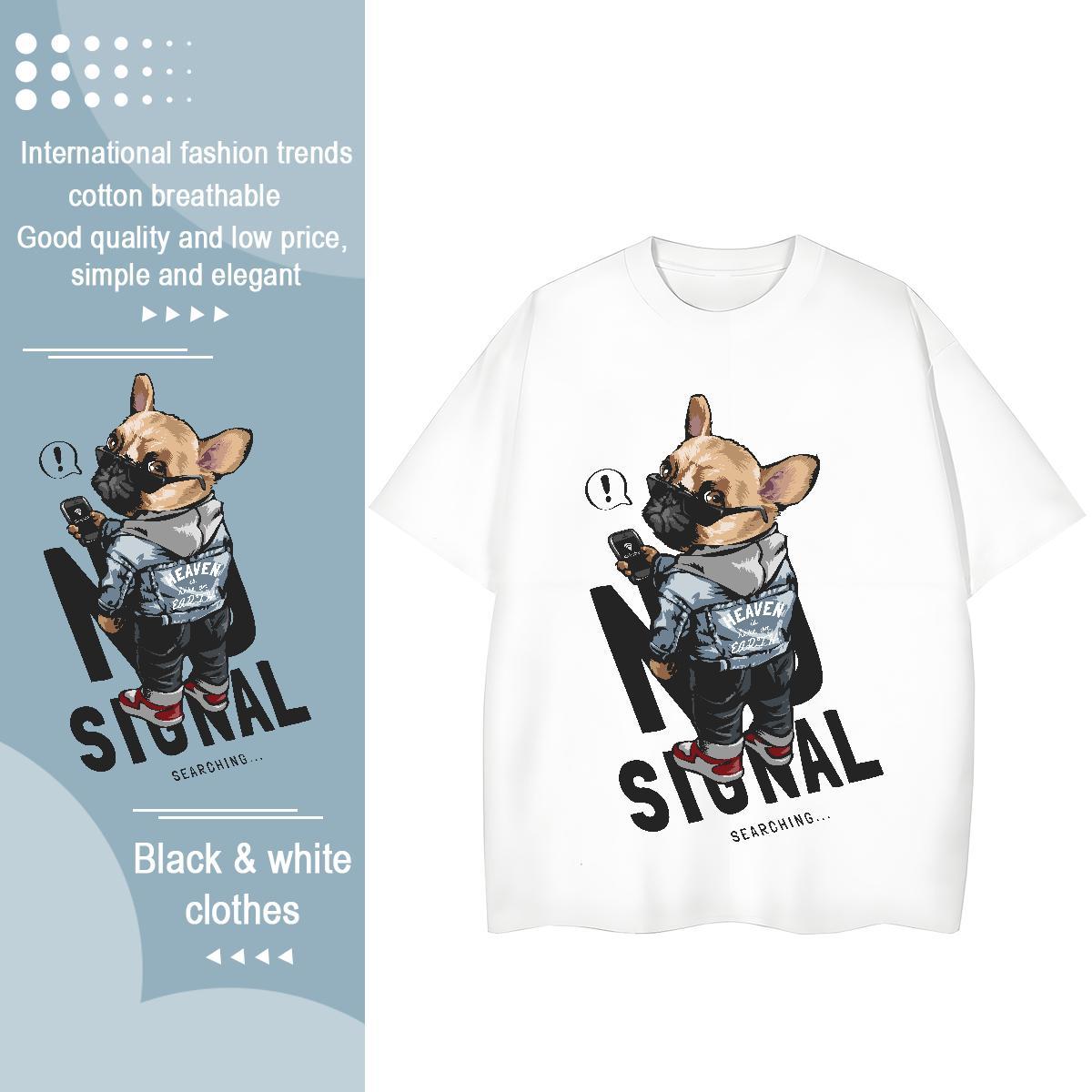 Fashion Casual Womens T Shirts Breathable Short Sleeve 230g Cotton Womens Tshirts Floral Print dog Hip Hop Street 5A Tops Shirt