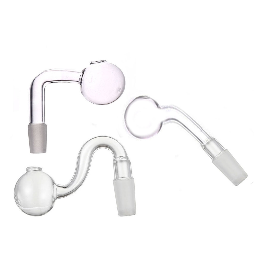 3 styles 10mm 14mm 18mm Male female glass Oil Burner pipe With 30mm Huge Head Bowl 45 90 degree Curved Bent Glass oil nail adapter for bong