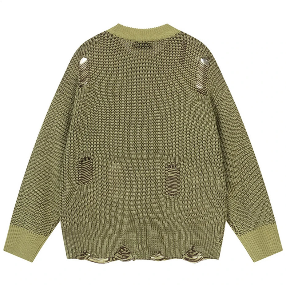 Letter Ripped Sweaters Mens Loose Knitted Jumper Harajuku Extra Large Hip Hop Sweater Y2K Street Clothing 240821
