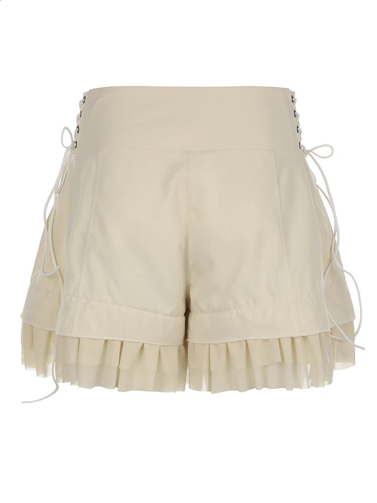 Weekeep Fairycore y2k Ruffles Shorts Cute 2000s Baggy Button Up High Waist Side Bandage Vintage Short Pants Casual Women Outfits 240821