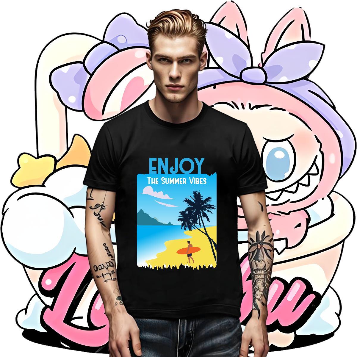 High Quality Mens Tshirts Street Wear 230g Cotton Floral Print Short Sleeve O-Neck beach T-Shirts Customized Clothes