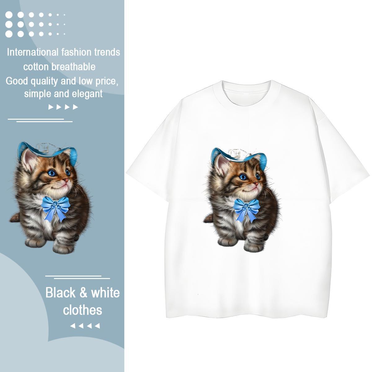 2024 Designer Woman T Shirts Breathable 100% Cotton 230g Womens Tshirts Cartoon Floral Printing cat Street Free Shipping Tops Tees