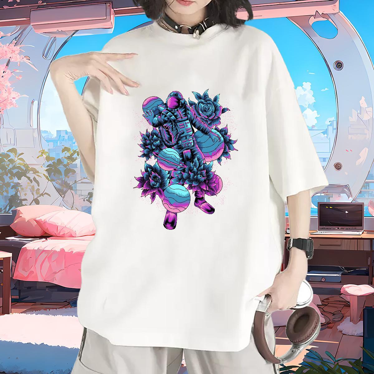 Casual New Women T Shirts O-Neck Short Sleeve 100% Cotton 230g Womens Tshirts White Plus Size ET Daily Wear Free Shipping Clothes Shirt