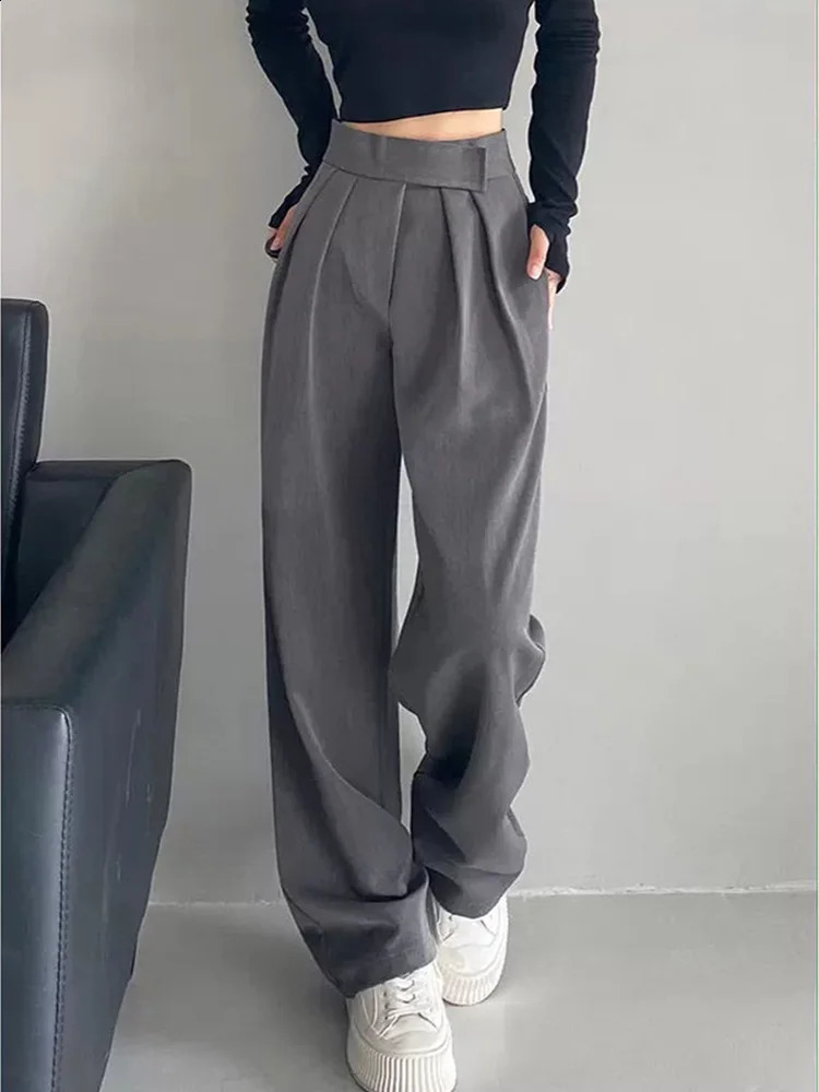 Wide Leg Women Classic Suit Pants Vintage Palazzo Office Elegant Casual Black Trousers Female High Wasit Pants 240821