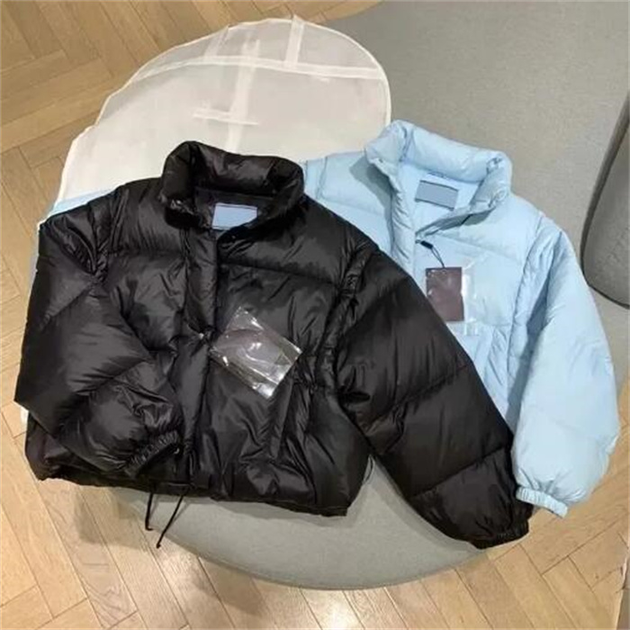 Womens Parka Designer Tops Puffer jackets Womens Winter prad Coat Woman Down Vest Short Zipper Letter Fashion Sleeves Detachable Warm Long Sleeve Outdoor