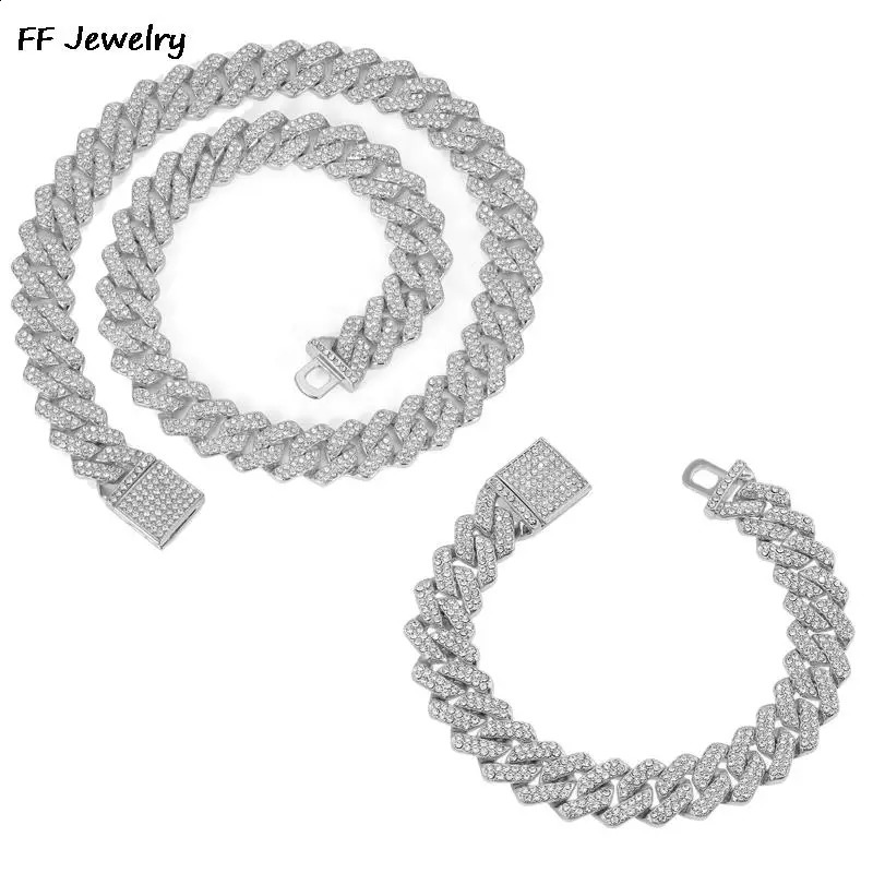 12MM Necklacebracelet 2-row rhinestones Prong Ice out Hip hop Miami Cuban Link Chain for men and women 240814