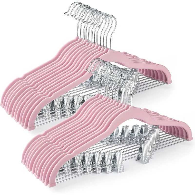 Velvet Skirt Hangers 24 Pack Velvet Hangers with Adjustable Clips Space Saving Slim Velvet Pant HangersXJ240216