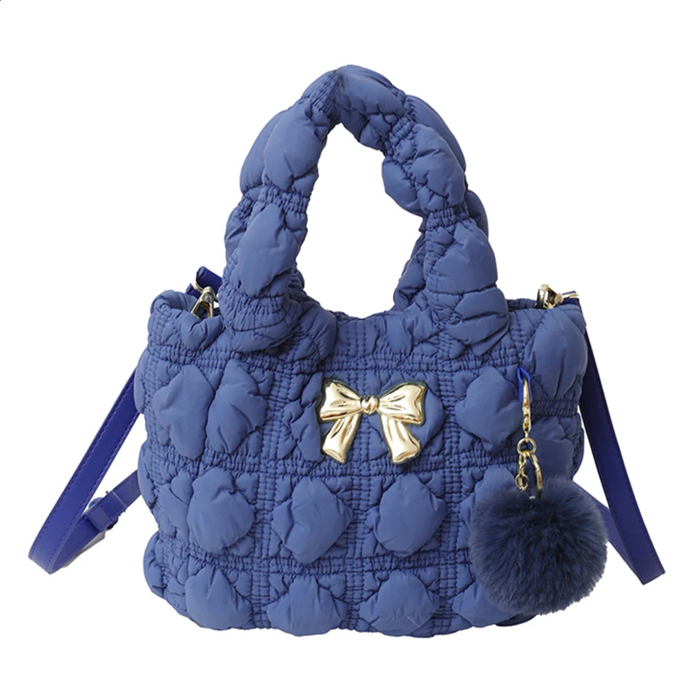 Puffer Shoulder for Women Adjustable Strap Hobo Nylon with Fluffy Ball Handbag Top Handle Purse Travel Shopping Bag 240822 960f