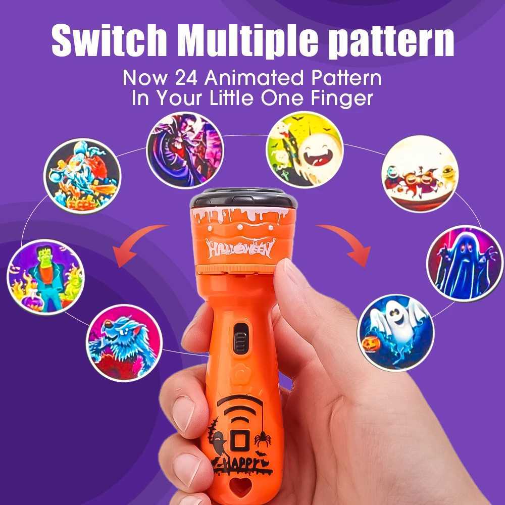 Cartoon Luminous Ghost Pumpkin Projector Flashlight Toys Children Light Pattern Sleep Flashlight Baby Educational Halloween Gift Y240821