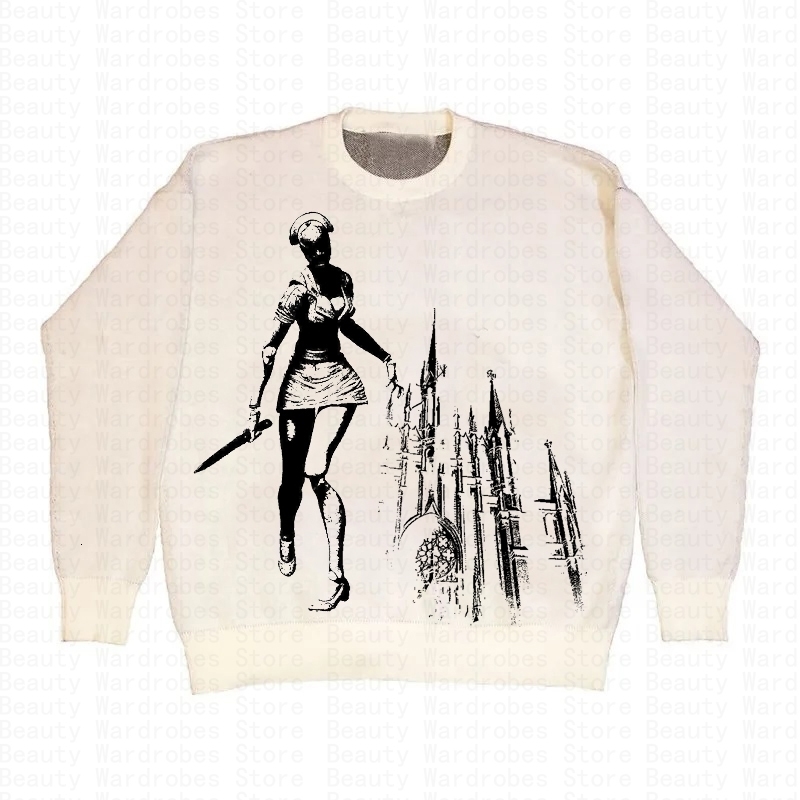 Halloween Women Pullover Streetwear Sweaters Punk Y2K Clothes Vintage Top Goth Mens Warm Quality Knitted Sweater Cartoon Fashion 240821