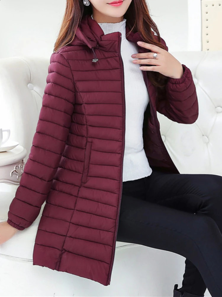 Womens jacket oversized lightweight paddle winter womens detachable hood warm cotton clothes medium length ultrathin park 240822
