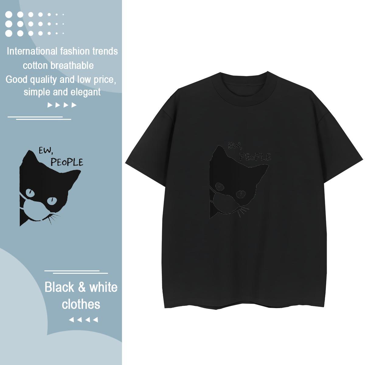 TOP Quality T shirt Short sleeve Soft 230g Pure Cotton Lady T shirt Plus Size Cartoon cat Home Outdoor Wholesale Tshirts