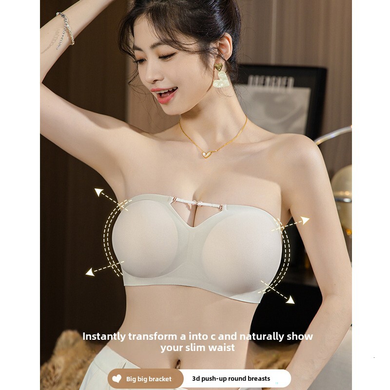 Round strapless outer expansion underwear women with non-skid gathered small and large invisible wrap chest bra for summer dongdumaoyi