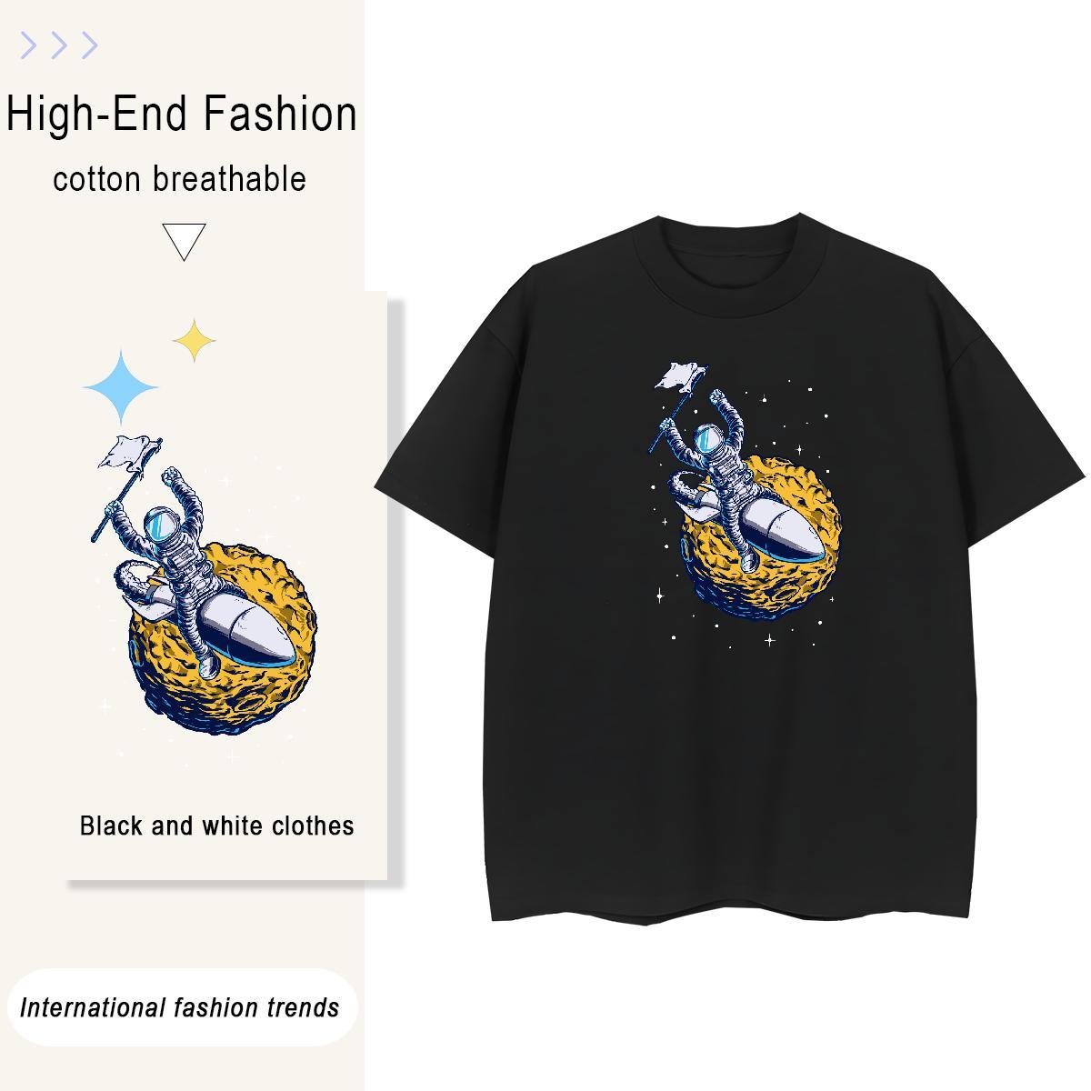 Nice Lady T shirt 230g Cotton universe Summer Casual Woman T Shirts Breathable Crew Neck Black Oversized Tops Shirt
