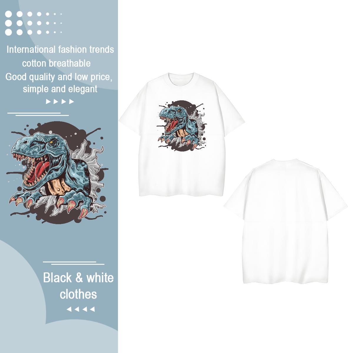 2024 Casual Womens T Shirts Short Sleeve O-Neck 230g Cotton Women Tshirts Cartoon Printing L-4XL dinosaur Daily Outfit Popular Tees Shirts