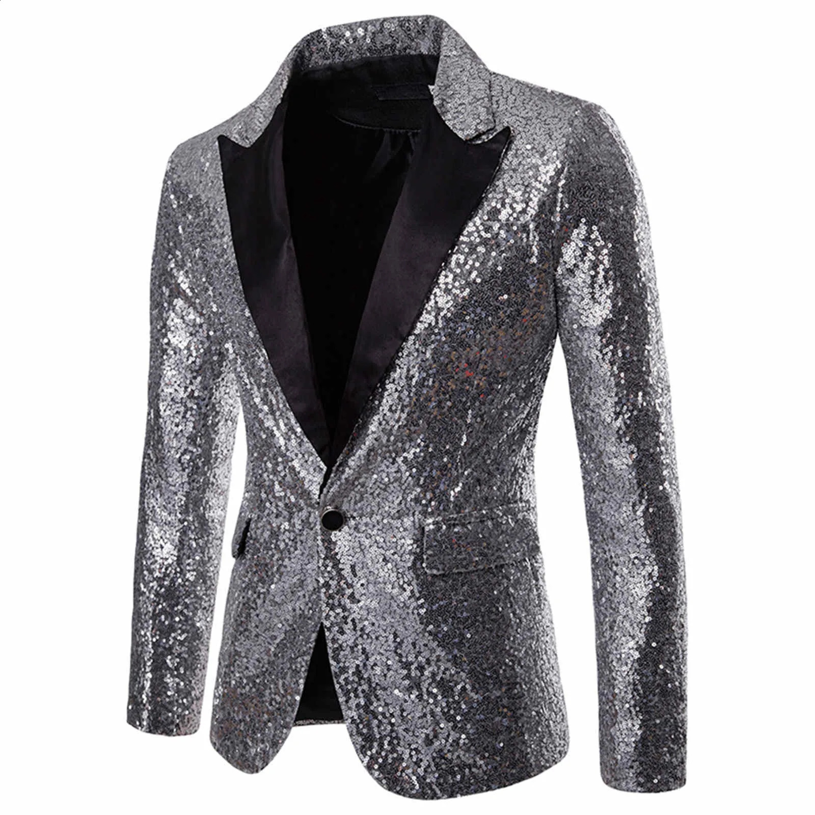 Shiny Sequin Suit Jacket Mens Stage Performance Coat White Silver Blue Red Purple Blazers Vneck Single Button 26893259 240821