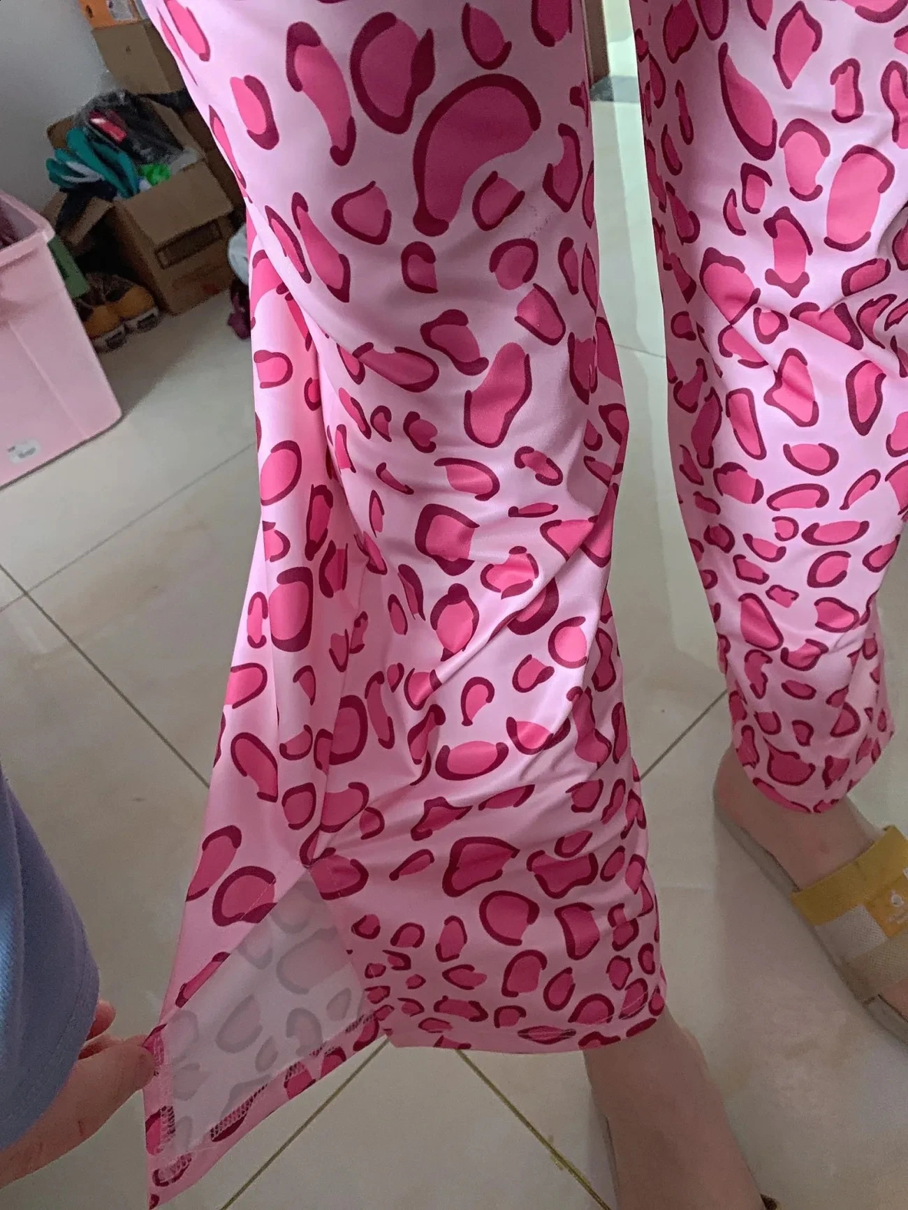 Side Split Elastic High Waist Leopard Pink Pant Pocket Women Fashion Aesthetic Summer y2k Slim Slit Trouser Korean Style Cute 240821