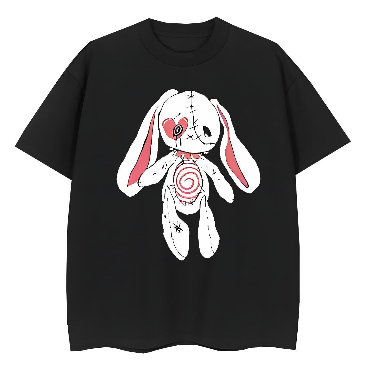 Soft T-Shirts rabbit Breathable Crew Neck Street Casual Skull 230g Pure Cotton Mens Tshirts 2024 Summer Clothings