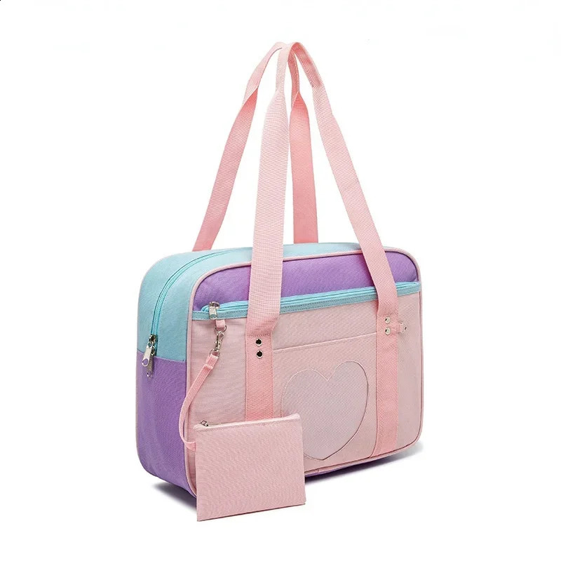 Japanese preschool pink uniform shoulder bag womens canvas large capacity casual luggage handbag 240822