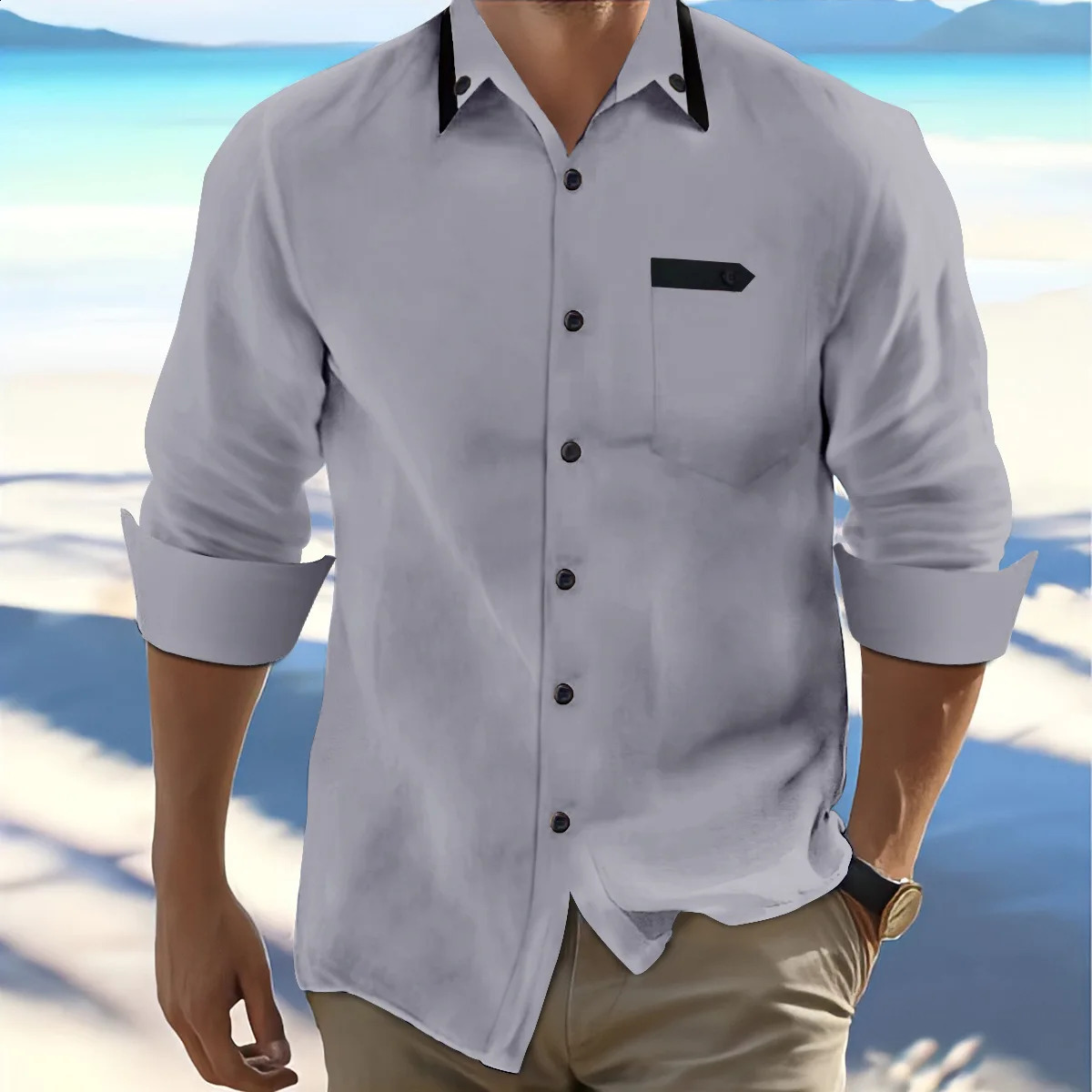 Fashion Mens Autumn And Winter Lapel n Long-Sleeved Casual Shirt Business Mens Solid Color Button Shirt 240822