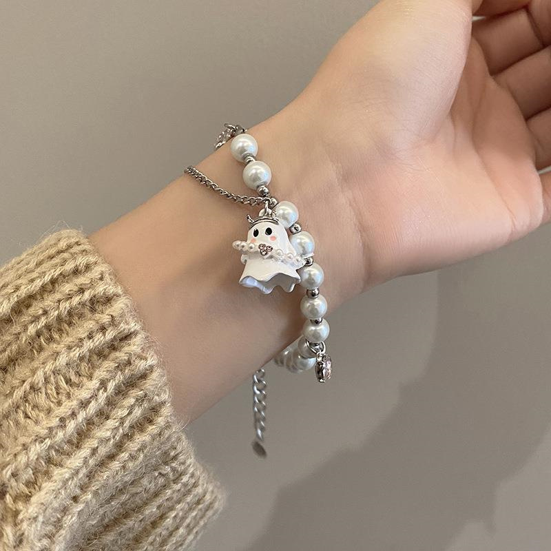 Black and white little ghost bracelet bead for couples niche and trendy design accessory