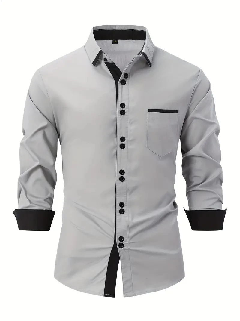 Autumn mens long sleeve shirt Golf print business casual mens button-down polyester cotton English shirt 240822