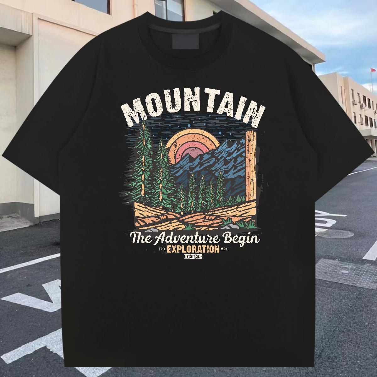 Designer Men Tees Home Outdoor 230g 100% Cotton Custom Printed O Neck Short Sleeves mountains T Shirts Men Brand Tops Shirt
