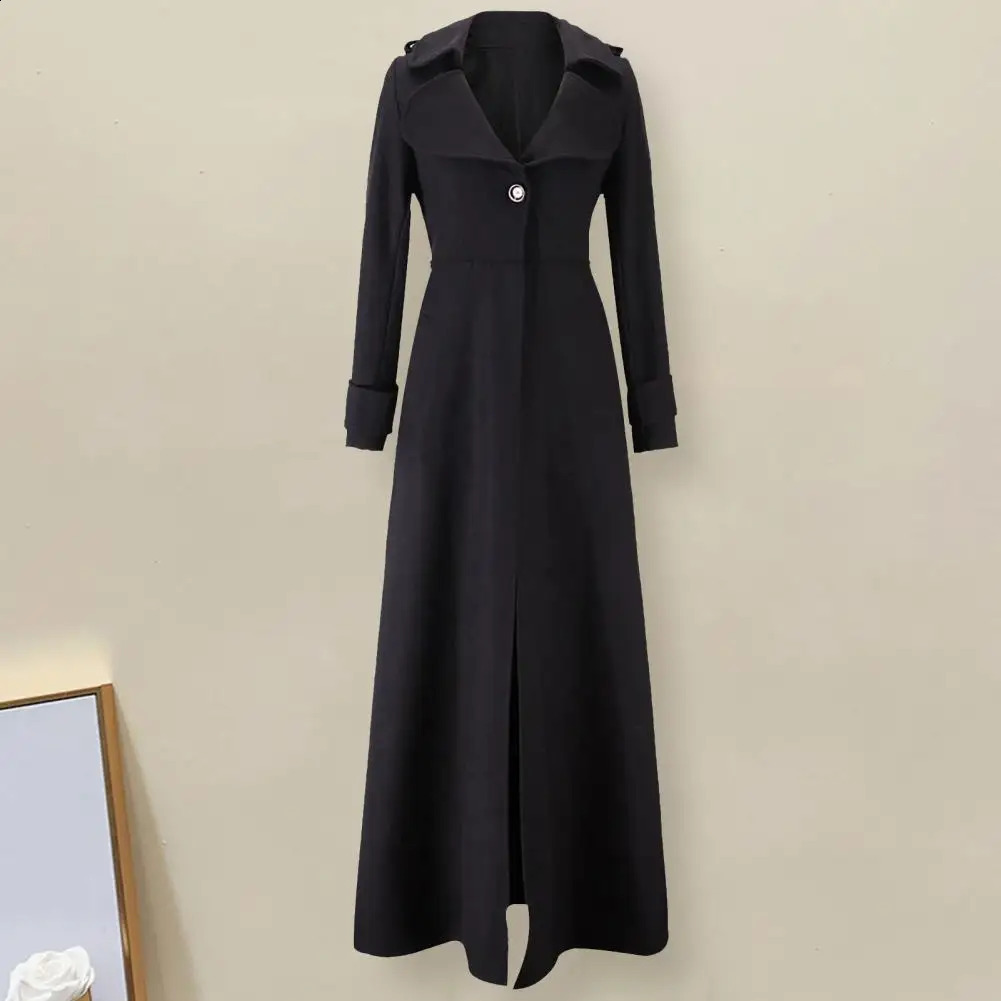 Women Coat Single Breasted Solid Color Lady Overcoat Turndown Collar Slim Fit Long Woolen Coat Female Streetwear 240822