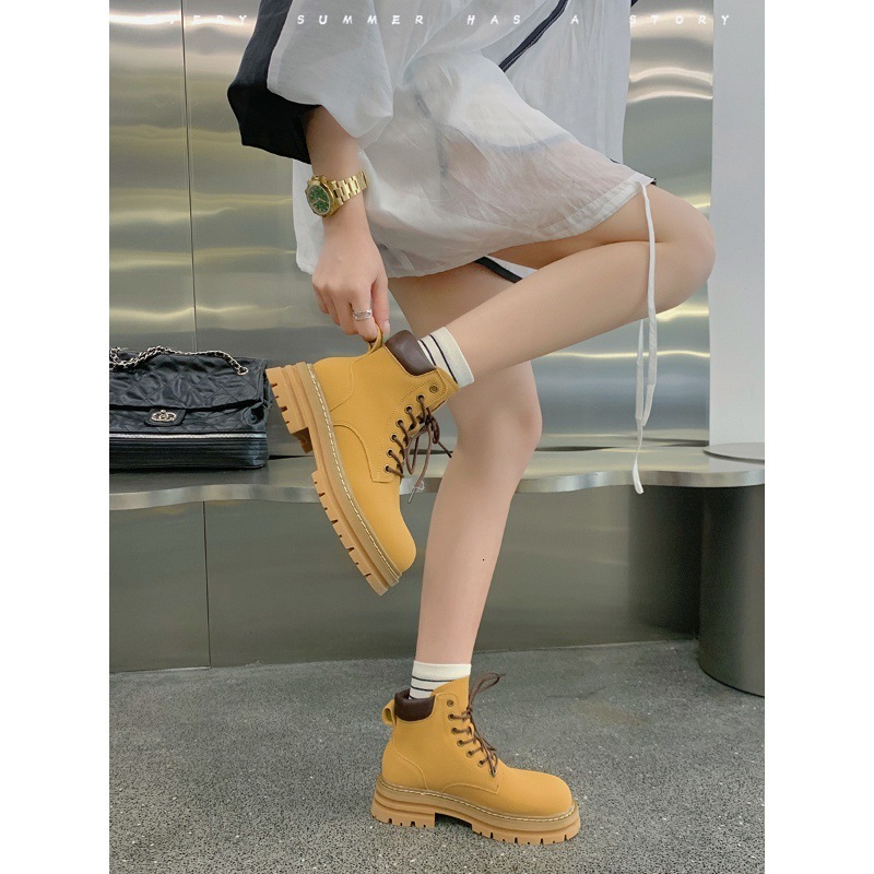 Ddmyoutdoor Cowhide Edition Grape Mom Same Autumn Winter New Style Short Thick Bottom Kick Ard Yellow Genuine Leather Martin Boots For Women OUTDOOR