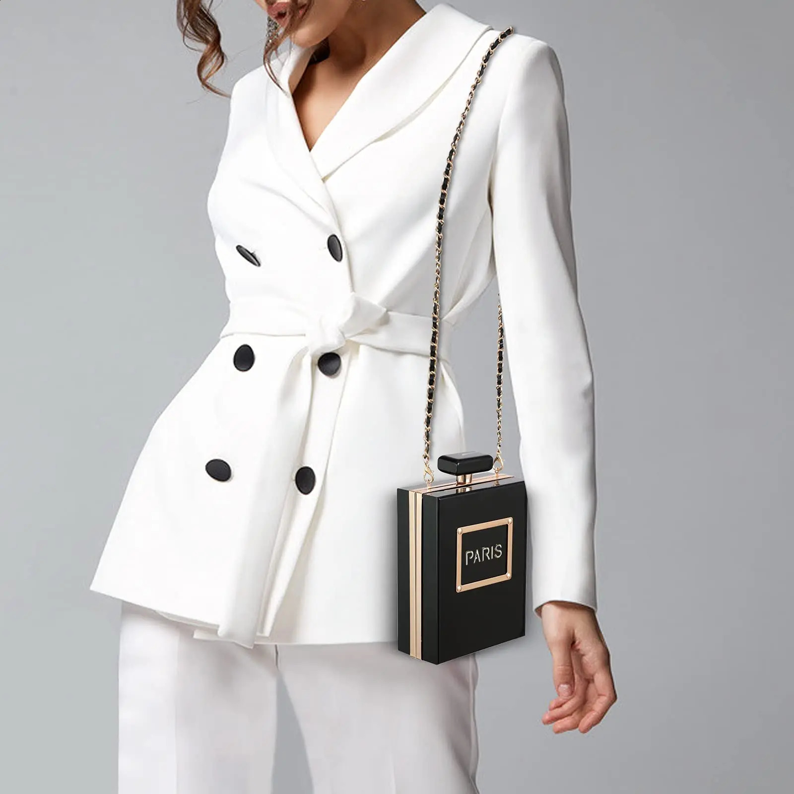 Evening dress Womens acrylic Paris perfume black bag Clutch retro banquet handbag Luxury shoulder cross body 240822