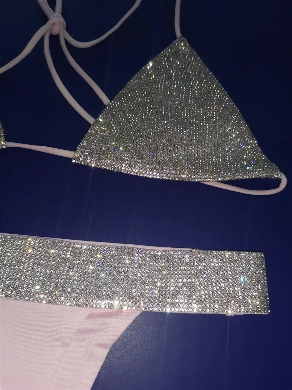 Sexy Diamonds Sequin Bikini Set Women Halter Bandage Swimsuits Rhinestone Micro Thong Brazilian Beach Bathing Suit Biquini 240822