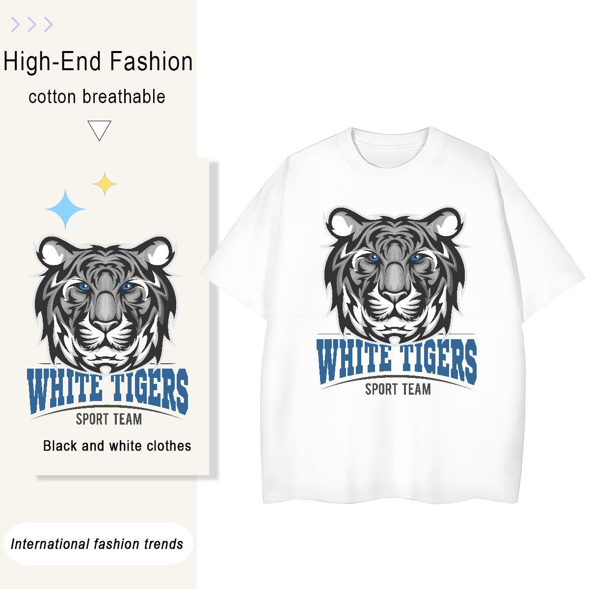 TOP Quality Men Tees Casual Daily Wear 100% Cotton 230g Cartoon Print Pure Cotton tiger Men T Shirts 2024 Summer Tops Shirt