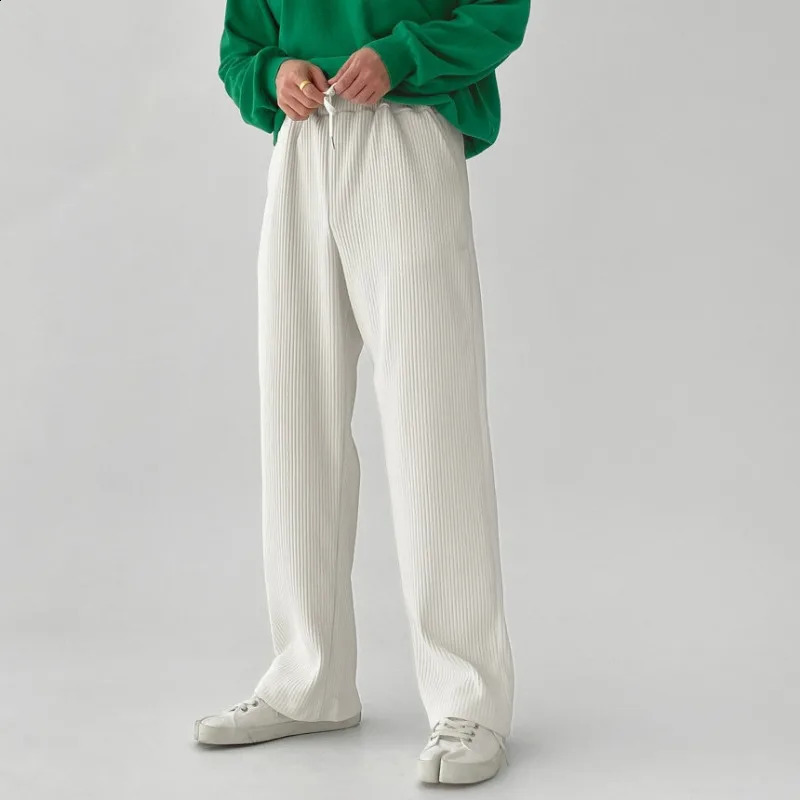 Mens summer streetwear pleated casual straight leg pants mens running and jogging sports 240821