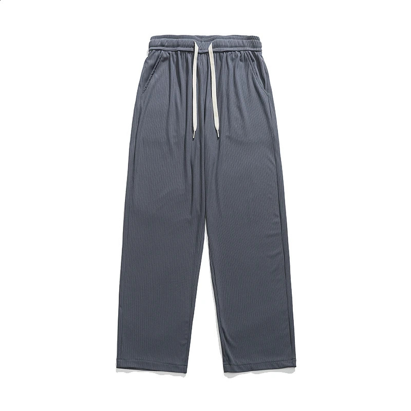 Mens Summer American Style Ice Silk Double Drape Straight Leg Wide Leg Casual Pants Loose Comfortable Breathable Trousers 240822