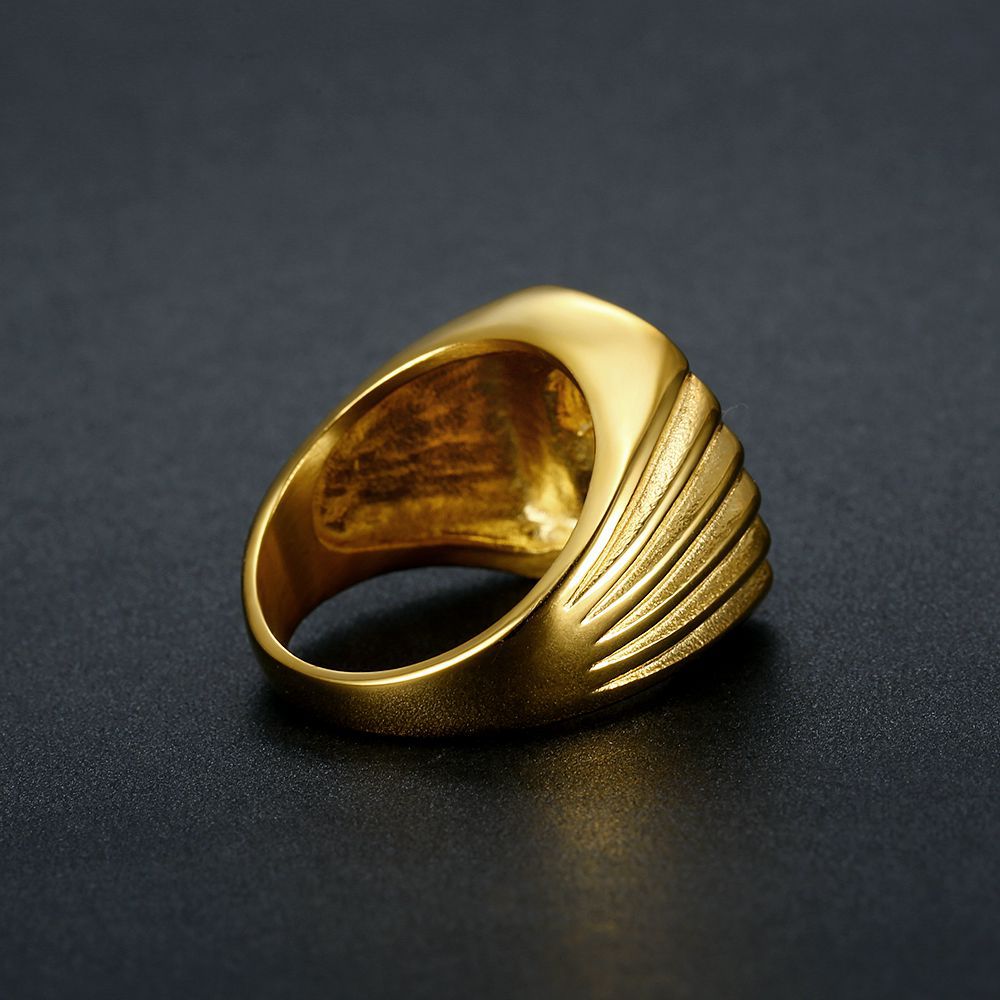 Vintage Hip Hop Casting Horse Head Ring Stainless Steel Gold Plated with Zircon Jewelry