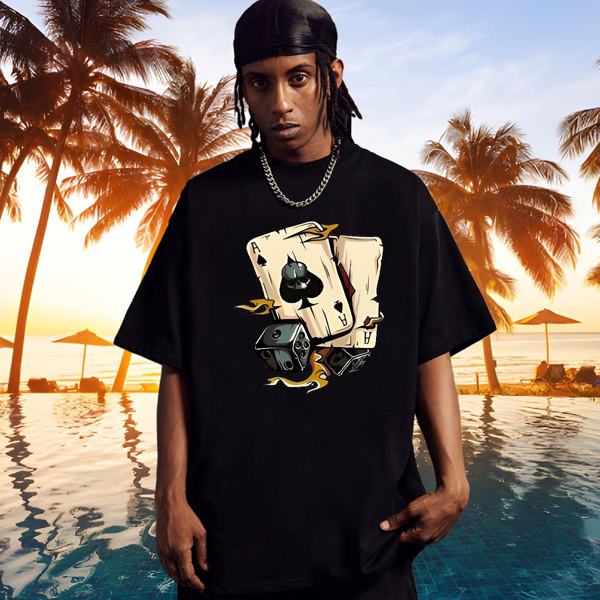 New Mens Tshirts 230g Pure Cotton Street wear Hip Hop dice Breathable Short Sleeve Man T Shirts Soft DIY Logo Oversized Clothings
