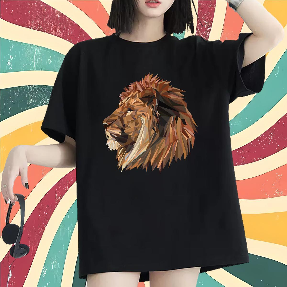 Stylist T-Shirts for Women Breathable Soft 230g Pure Cotton Lady T shirt Cartoon Anime lion Summer Casual High quality Tee Shirt