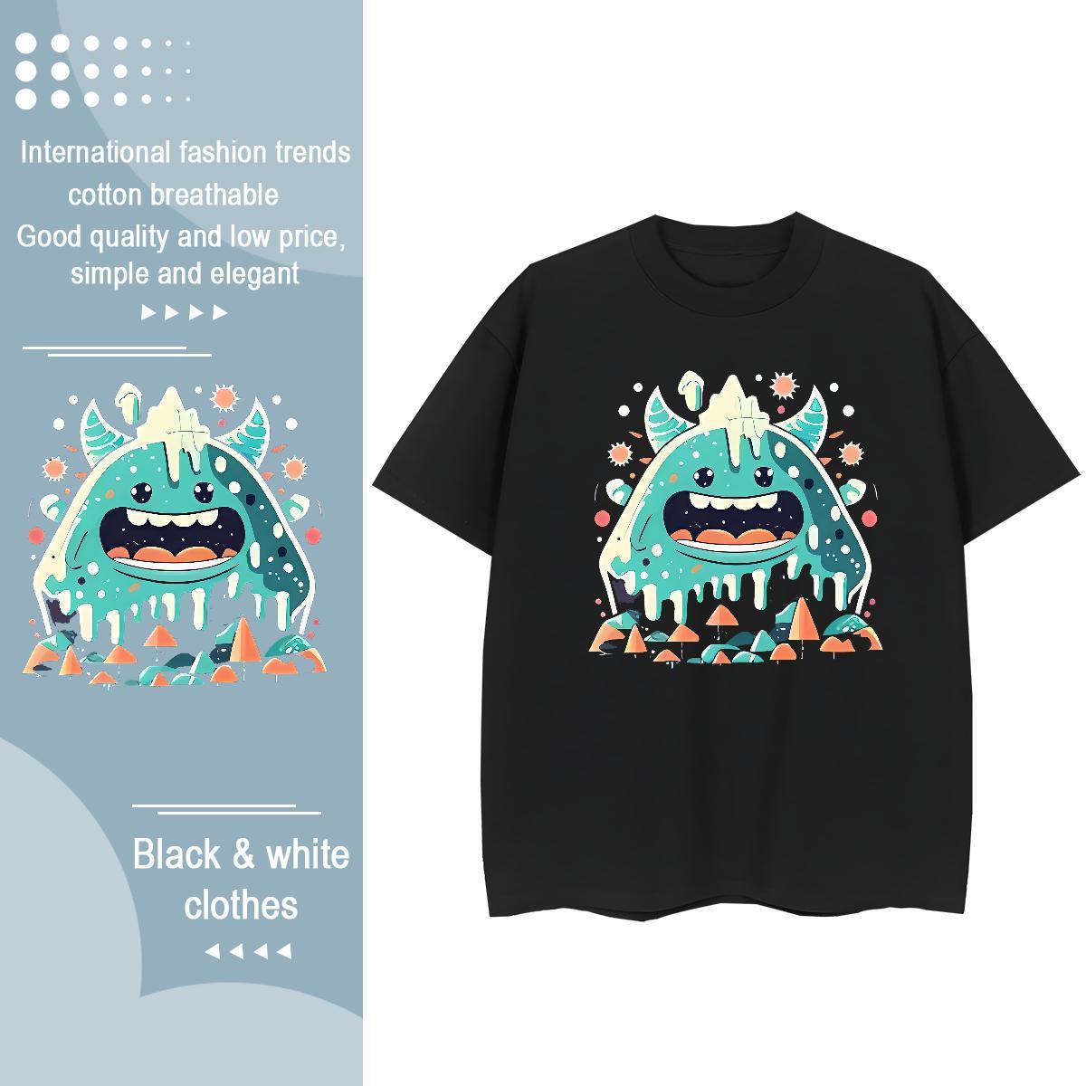 High quality Tshirt for Man Woman 230g Cotton Little Monster Sports Casual T Shirts Women Short sleeve Soft Cartoon Floral Printing Wear