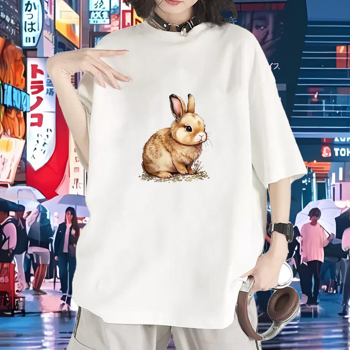 Custom T Shirt For Woman Short Sleeve O-Neck 100% Cotton 230g Women Tees Black Oversized rabbit Spring Summer Designer Clothings