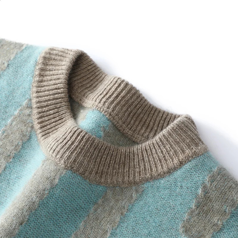 High Quality Cashmere Sweater For Mens Winter Casual Round Neck Thick Insulation Men Knitted Jacquard Pure Wool Sweater Pullove 240821