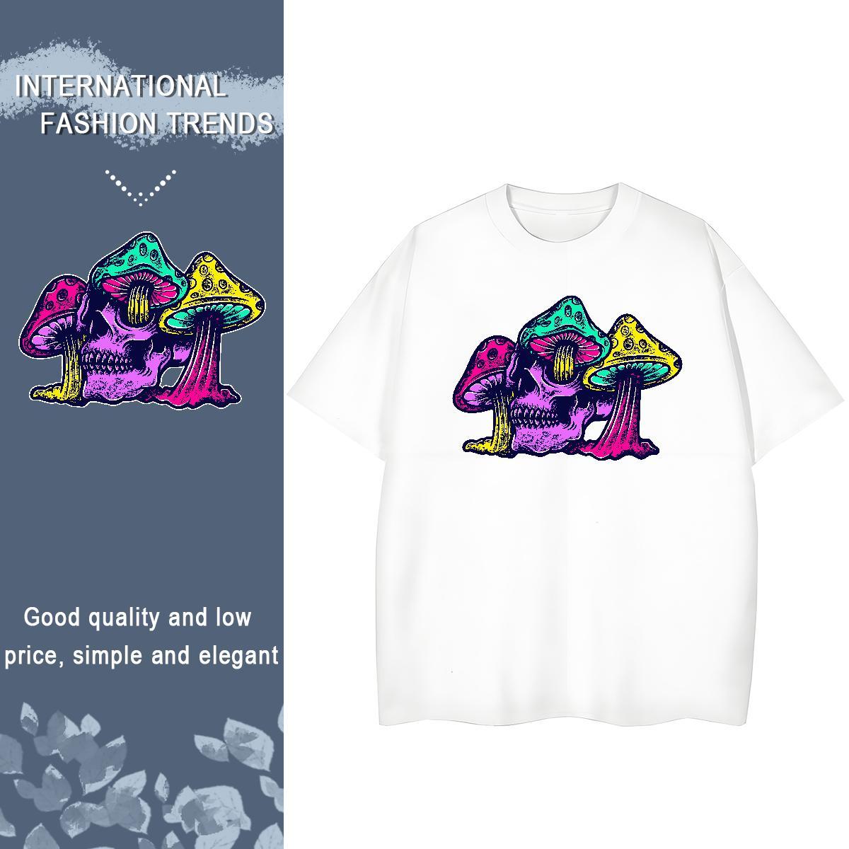 Factory Direct T shirt Breathable Short Sleeve 230g Pure Cotton Womens Tshirts Plus Size Cartoon mushroom Hip Hop Street Popular Tops Tees
