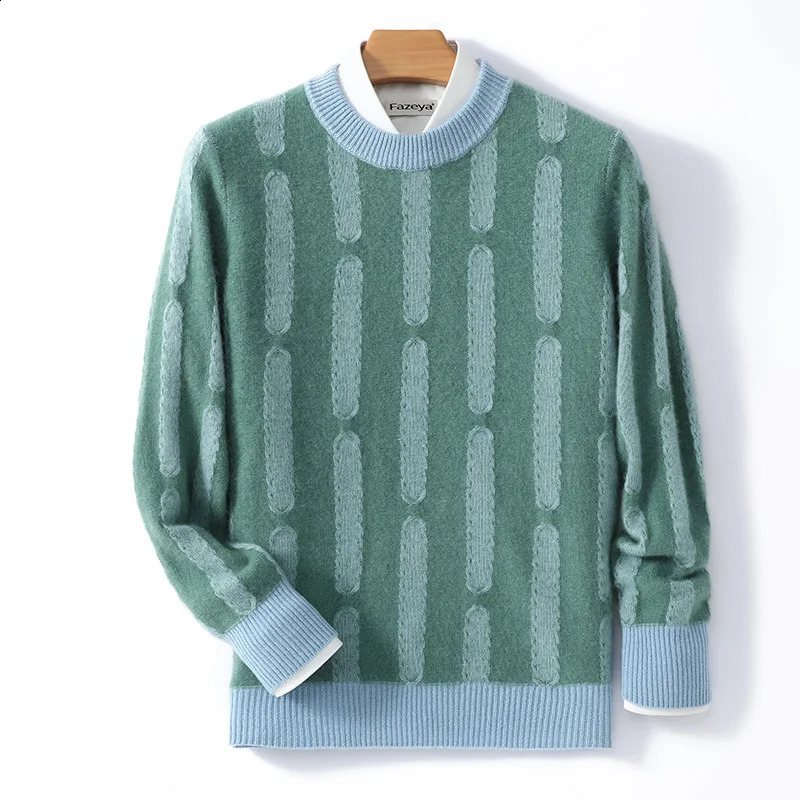 High Quality Cashmere Sweater For Mens Winter Casual Round Neck Thick Insulation Men Knitted Jacquard Pure Wool Sweater Pullove 240821