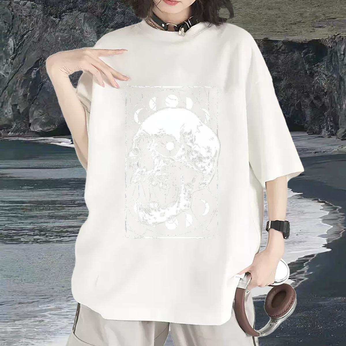 TOP Quality T Shirt For Woman 230g Pure Cotton Round Neck Short Sleeve Spring Summer skull Tshirt for Man Woman Wholesale Anime Top Tees