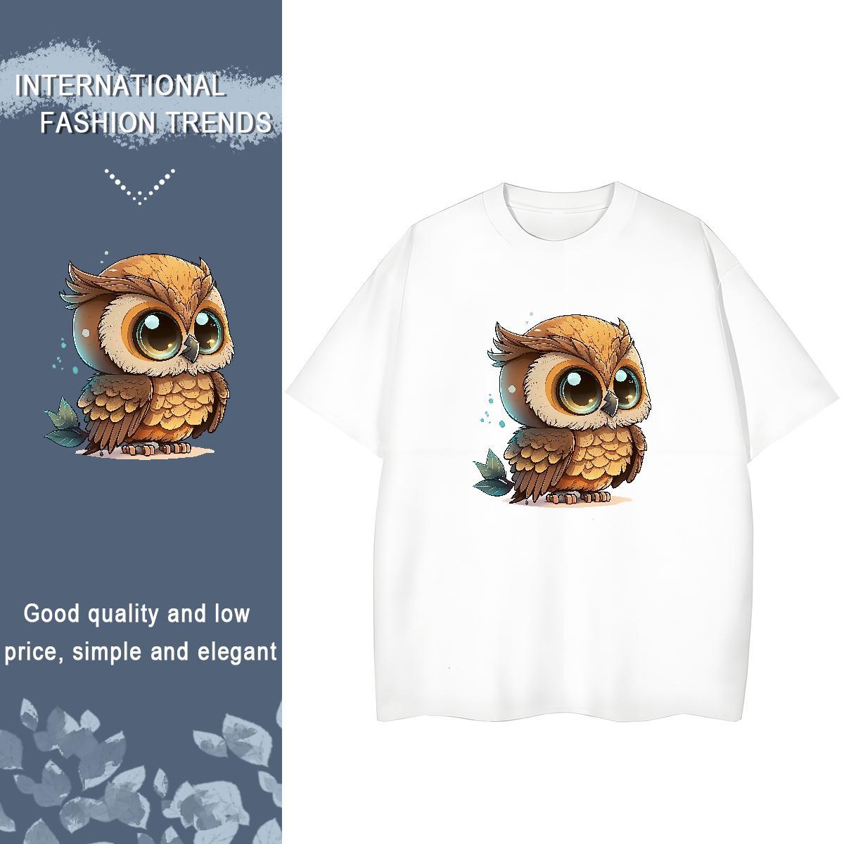 Custom Women T Shirts Short Sleeve O-Neck 230g Cotton Women Tees Custom Print Plus Size Owl Street Wear Loose fit Polos
