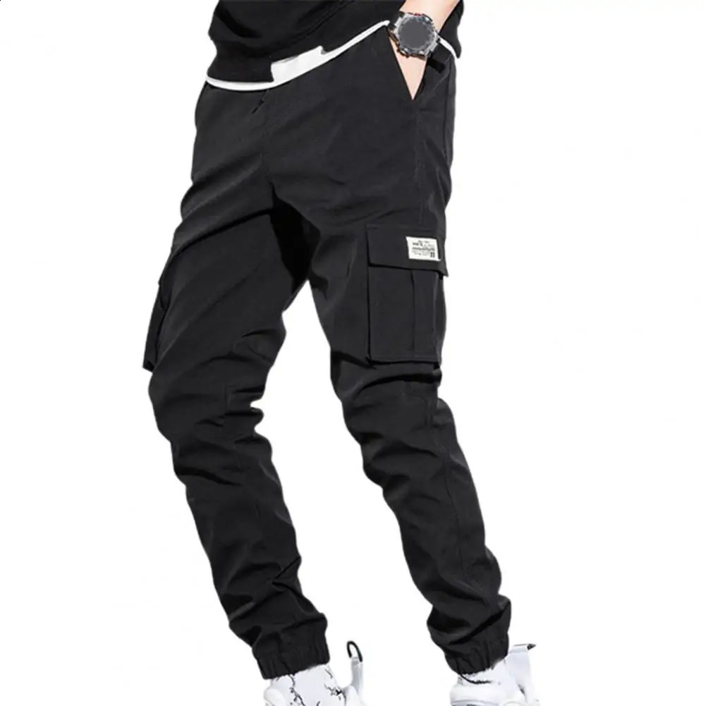 Mens Side Pockets Cargo Pants Black Hip Hop Casual Male Joggers Trousers Fashion Casual Streetwear Pants Big Size 240822