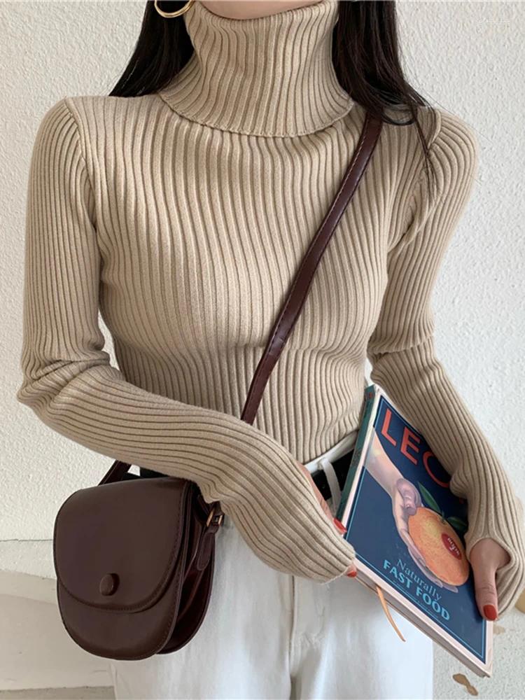 Turtleneck Sweater For Women - Winter Knitted Elasticity Jumper Pull Femme, Ribbed Pullover