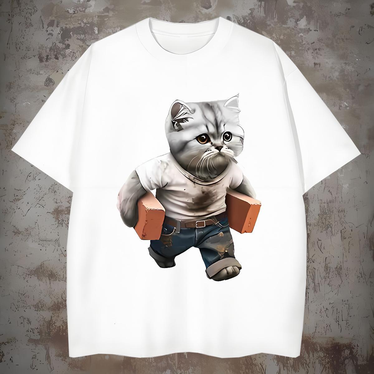 Unisex cat T Shirts Men Hip Hop Street Mens Tshirts 100% Cotton 230g 2024 Designer Round Neck Short Sleeve Oversized Clothings