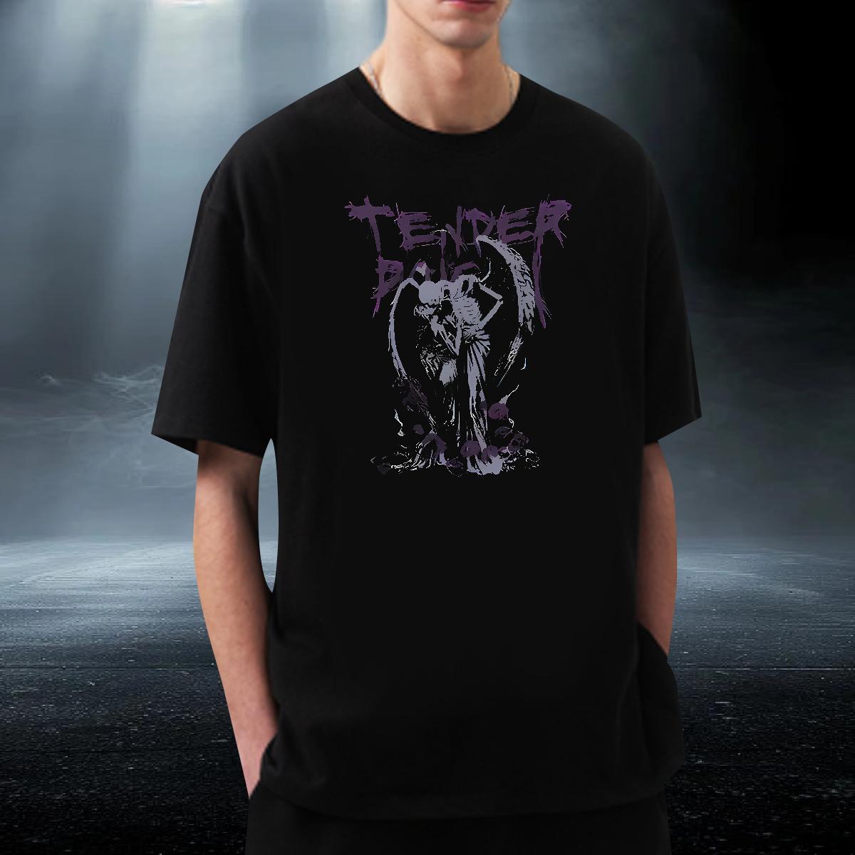 Soft Tshirts High Street Hip Hop 230g Cotton Black Oversized Breathable Short Sleeve skull T-Shirts 2024 DIY Top Tees