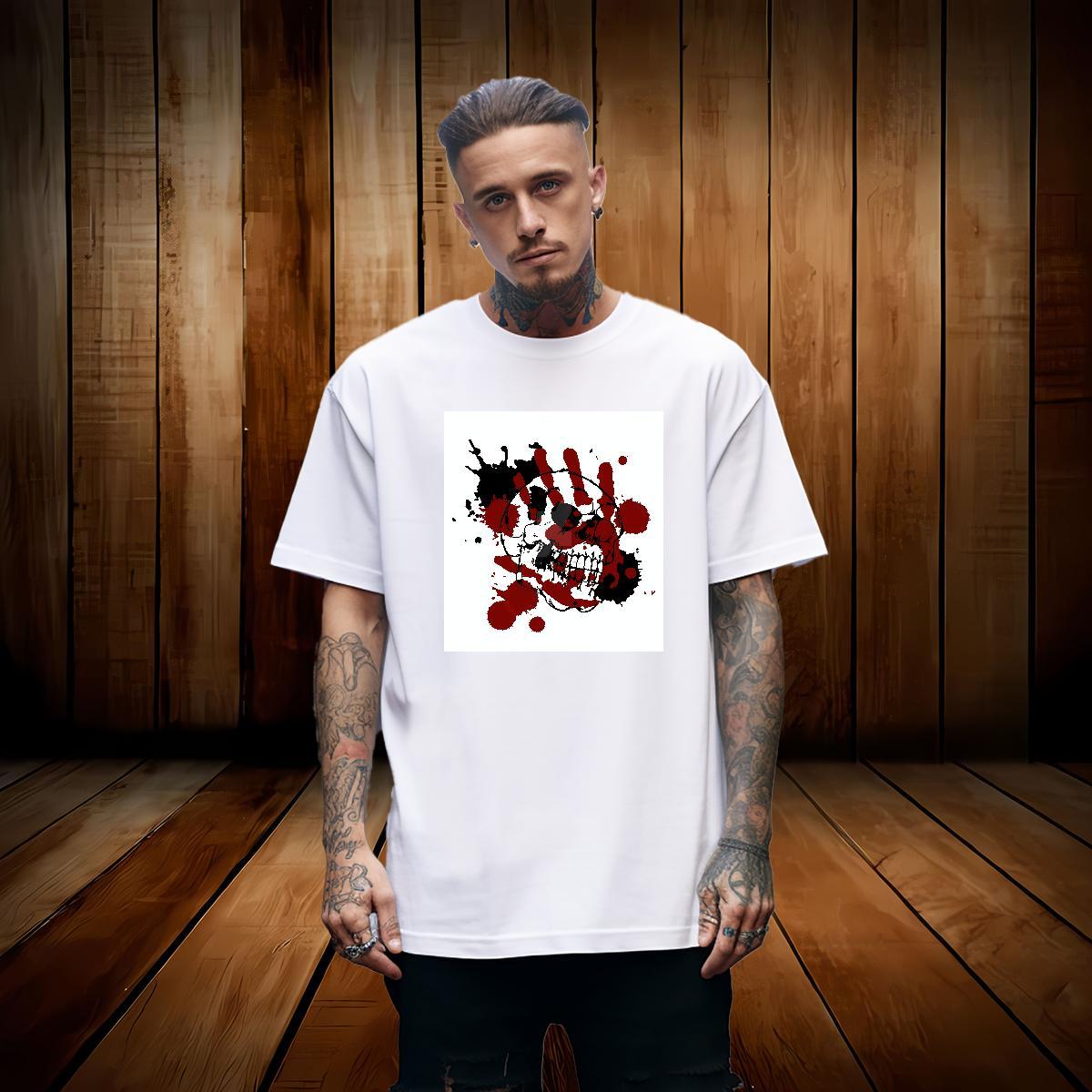 Custom Outdoor Men Tops Tees skull Crew Neck Breathable 230g Cotton Mens T Shirts Brand Custom Big Size Tees Shirts